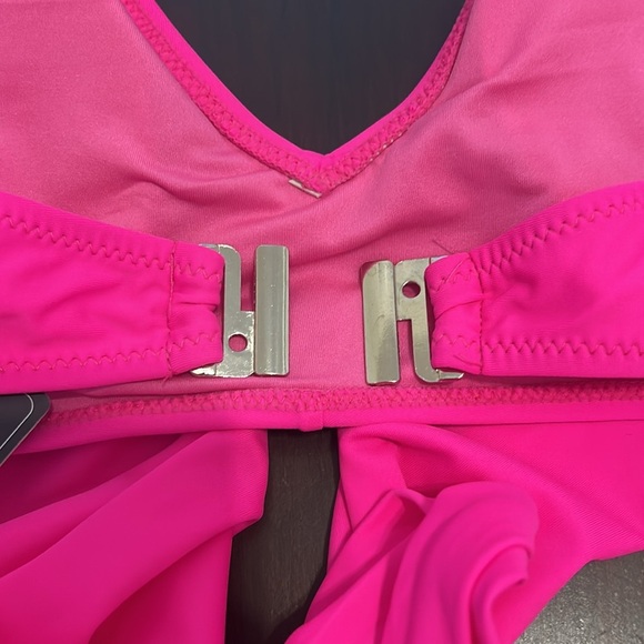 Blooming Jelly High Waisted Bikini Halter Criss Cross Wrap Swim Suit Hot Pink - Picture 6 of 15